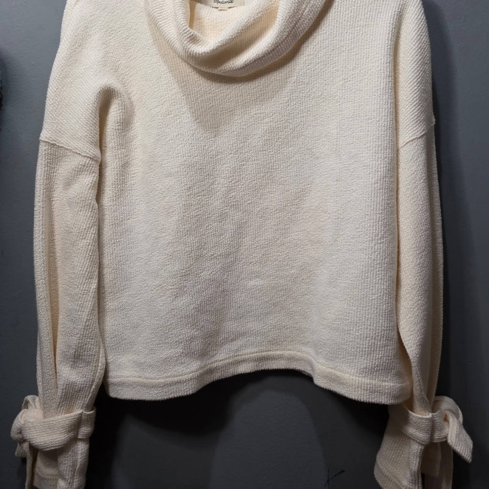 Madewell  Cream Cowl Neck Sweater with Bow Accents
